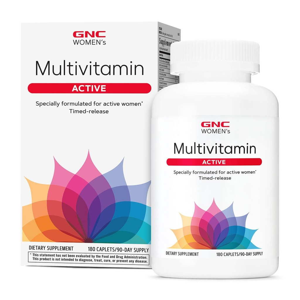 GNC Women’s Active Multivitamin Clinically Proven for Nutrition, Exercise Recovery, Energy Production, Bone Health, Beauty, Immune, Biotin, Iron, Zinc, 180 Caplets
