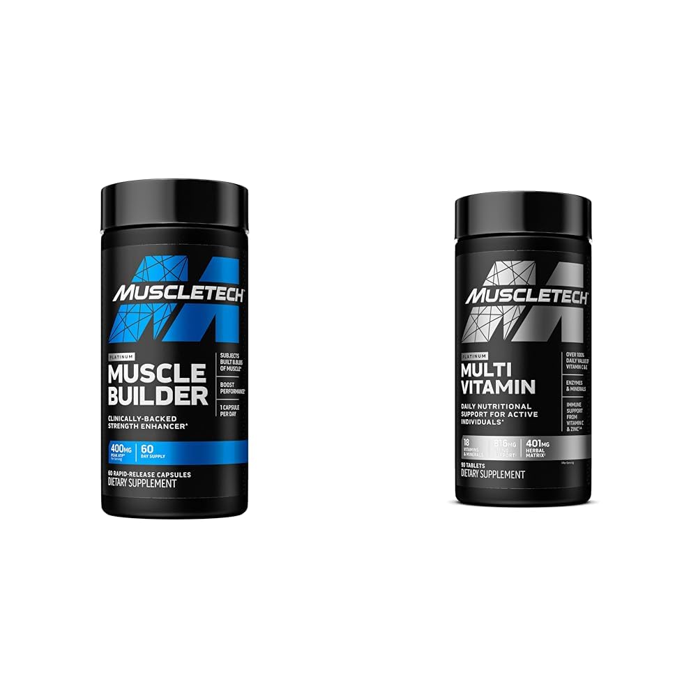MuscleTech Muscle Builder mit 400mg Peak ATP und Platinum Multivitamin mit Amino Support Matrix und Vitamin C - Muskelaufbau und Immununterstützung Supplement Bundle für Männer und Frauen