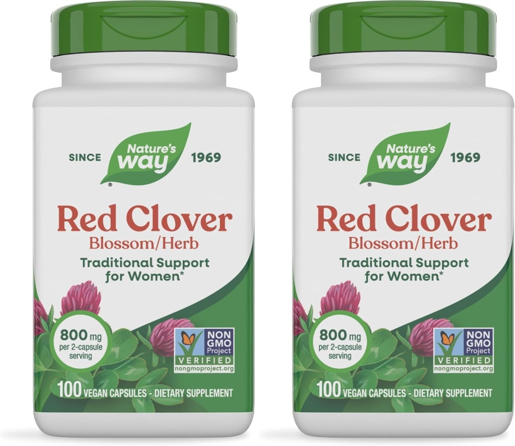 Nature's Way Red Clover Blossom Herb, Traditional Women's Health Support*, 800 mg pro Servierung, 100 Vegan Kapseln (Pack von 2)
