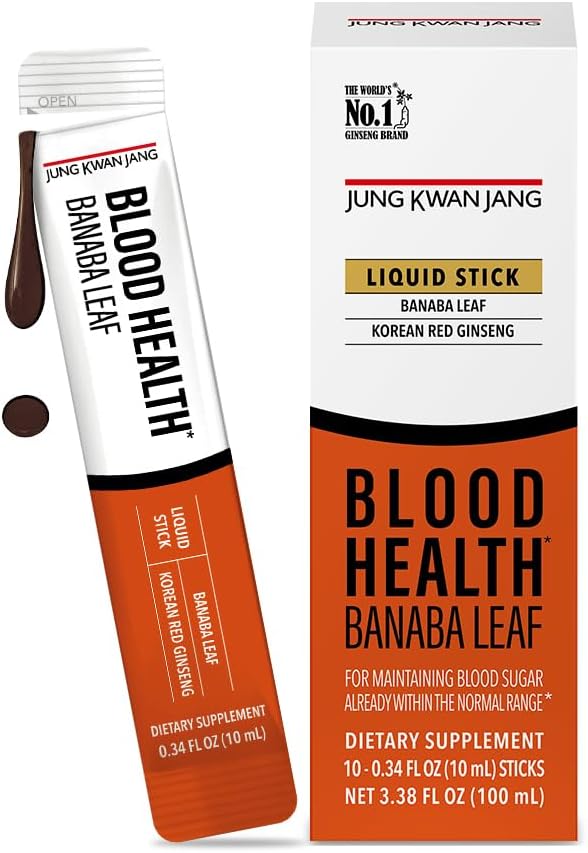 JungKwanJang Blut-Gesundheit Banaba Blatt-Extrakt (100mg), Carob Pods, Korean Red Ginseng Everytime Extract Sticks für Zirkulation, Post Meal, Energie, 10 Count