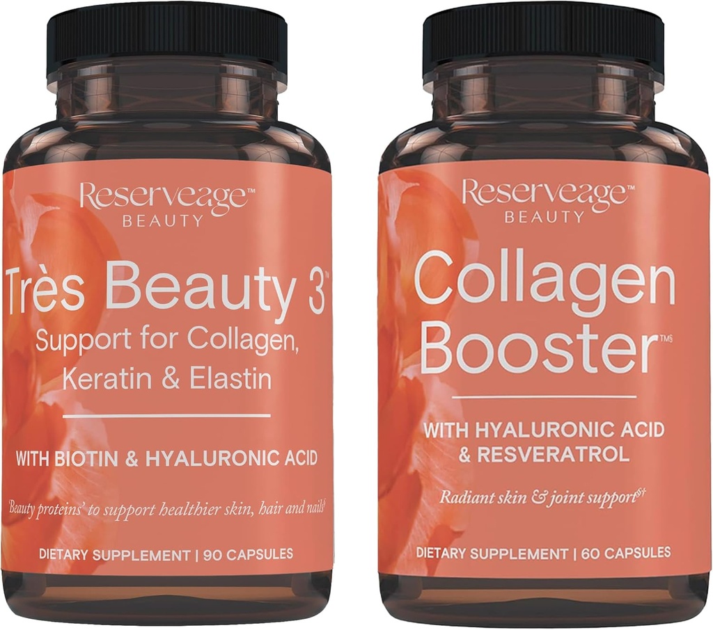 Reserve Schönheit, Bäume Schönheit 3, Beauty-Ergänzung für Haarwachstum, Hautpflege und Nagelpflege 90Caps & Collagen Booster, Kollagen-Ergänzung für Hautpflege und Gelenkgesundheit, unterstützt Healt 60Caps