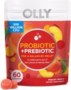 OLLY Probiotic + Prebiotic Gummy, Digestive Support und Gut Health, 500 Millionen CFUs, Fiber, Adult Chewable Supplement, Peach, Case Pack