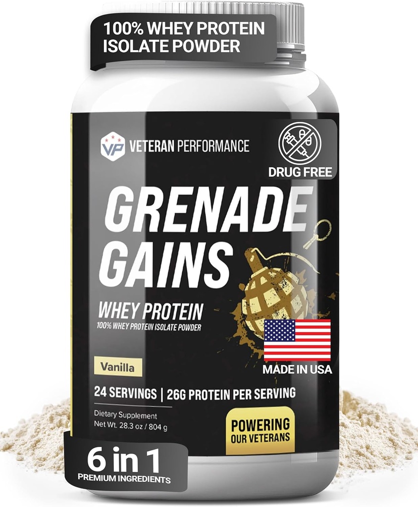 Grenade Gains Whey Isolate Powder mit Kreatin, L-Carnitin & Beta-Alanin - Third-Party Tested, Gluten-Free, No Artificial Sweeteners - USA Made, Vanilla, 24 Servings