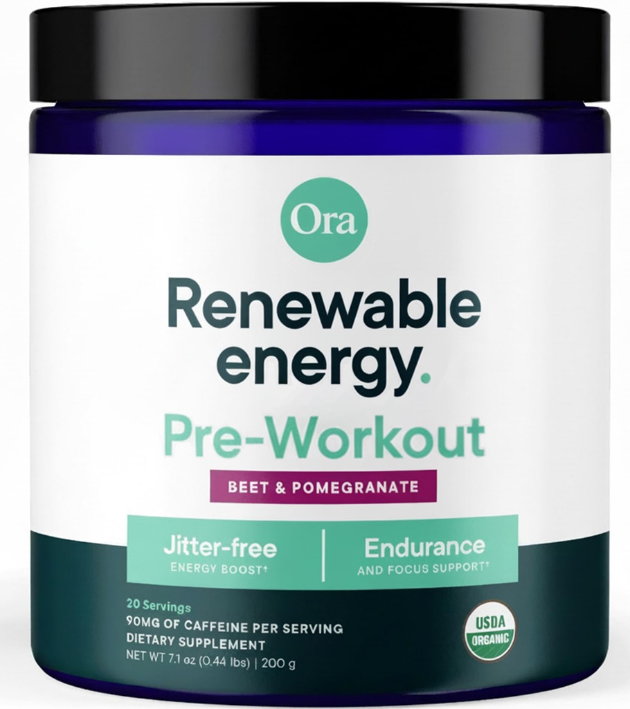 Ora Organic Pre Workout Pulver für Männer und Frauen Berry Beet Flavor- Vegan zertifiziert Bio, Soja-Free, Dairy-Free, Gluten-Free- Bietet Jitter-freie Energie Boost für Frauen & Männer, 20 Servierungen