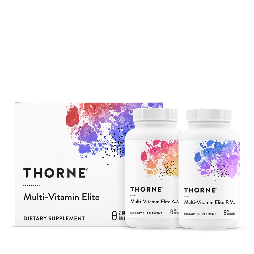 THORNE - Multi-Vitamin Elite - Tägliche Nahrungsergänzung - AM Formula unterstützt Cellular Energy Production &PM Formel unterstützt Restful Sleep* - Glutenfrei, Dairy-Free - 180 Kapseln - 30 Portionen