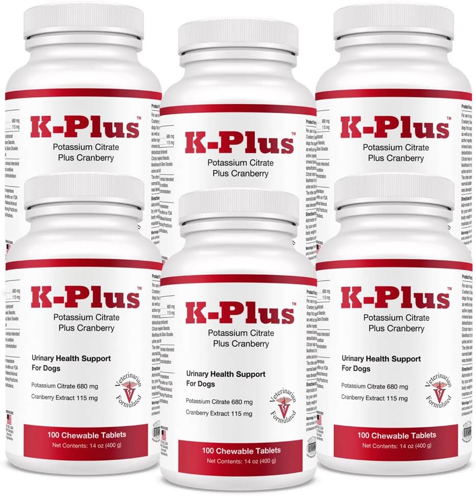 K-Plus Kalium Citrate Plus Cranberry Ergänzung für Hunde - Vet genehmigt UTI Remedy - unterstützt Blasengesundheit - für jeden Hund Rasse - 6-Pack (600ct)