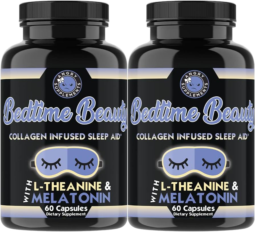 Bedtime Beauty, Collagen Infused Night Time Sleep Aid, Alle natürlichen Pillen mit L-Theanin, Melatonin, Magnesium & Hyaluronsäure von Angry Supplements (2-Bottles)