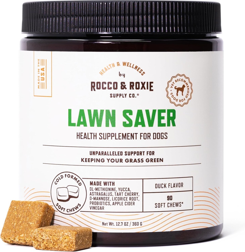 Rocco & Roxie Hund Urin Neutralisator für Rasen, Grün Gras Savers für Hund Urin Pee Spots, UTI Health & Bladder Control Supplement mit D-Mannose, Apple Cider Essig & DL-Methionin, 90ct Soft Chews