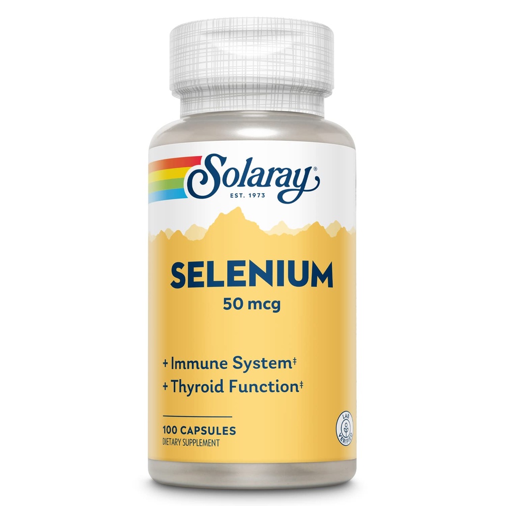 Solaray Selenium 50 mcg, Gesundes Immunsystem, Schilddrüsenfunktion & Antioxidans Unterstützung, 100 Kapseln