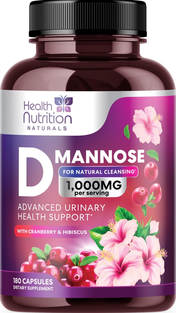 D-Mannose Supplement 1.350mg - mit Cranberry, Hibiscus & Dandelion - Fast-Acting, Natural Urinary Tract & Bladder Unterstützung für Frauen & Männer – Flush & Cleanse Verunreinigungen – Non-GMO, Vegan – 180 Kapseln