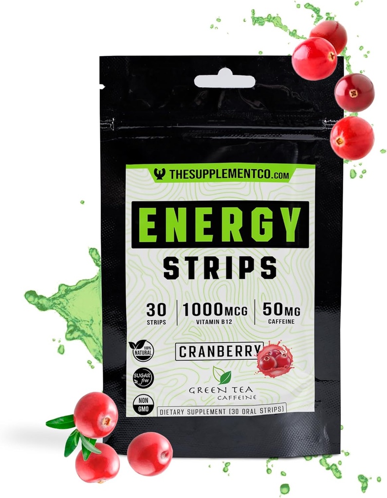 Energy Strips - 50 Mg Caffiene - Quick Absorber 100% Alle natürlichen Formel - Cranberry Flavor - 30 Streifen -
