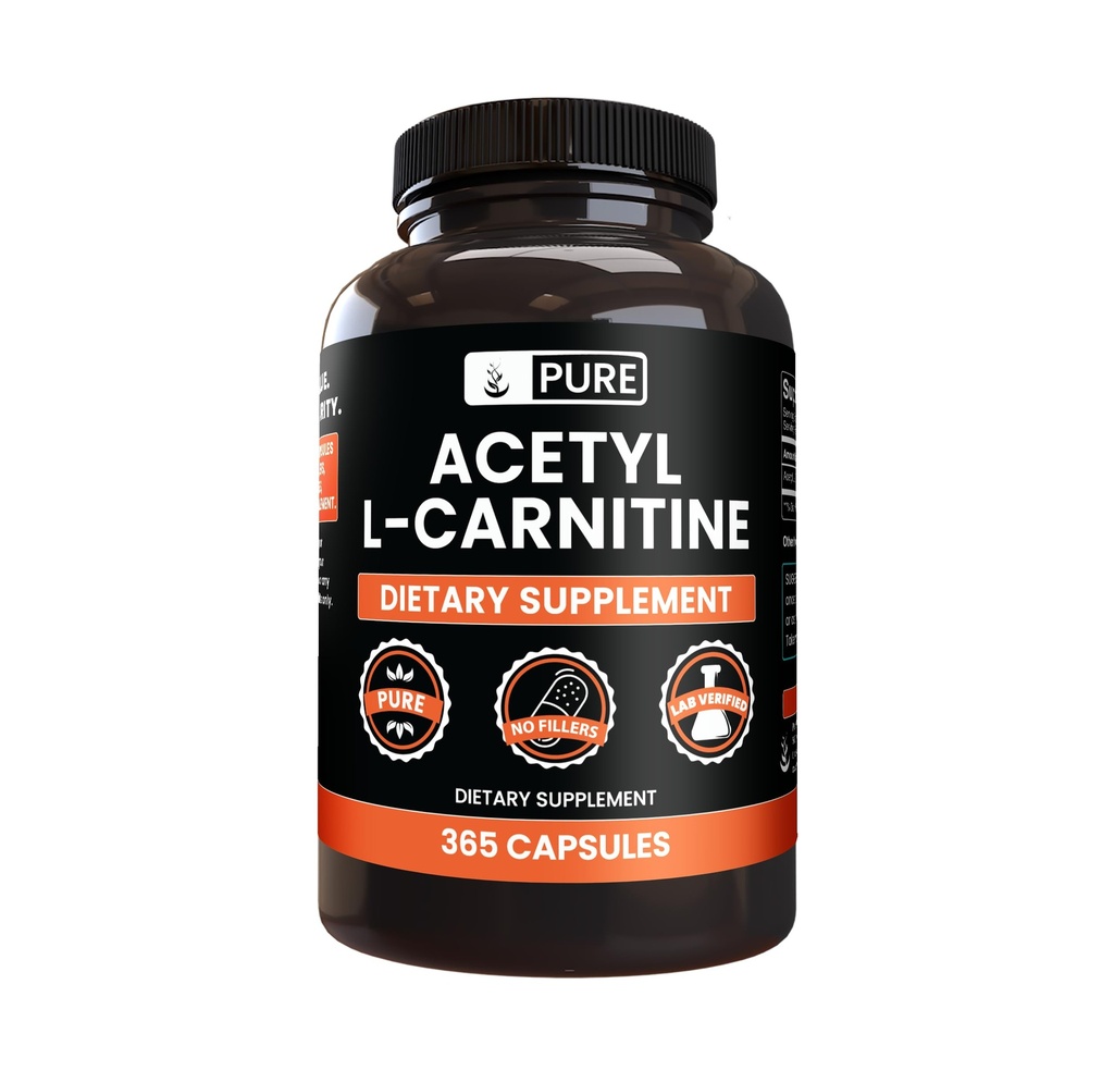 Pure Original Zutaten Acetyl L-Carnitin (365 Kapseln) Kein Magnesium oder Reisfüller, Immer rein, Lab Verifiziert