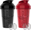 VELOMIX -2 Pack- 20 oz Protein Shaker Flaschen für Proteinmischungen - 2x Wire Whisk | Leak Proof Shaker Cups für Protein Shakes und Pre Workout | Protein Shaker Bottle Pack (Black/Red)