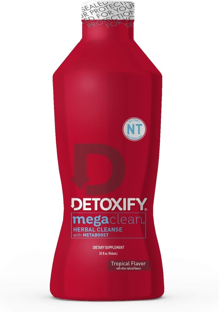 Detoxify – Mega Clean NT Kräuterreiniger – Tropical – 32 oz – Professional geformter Kräuter-Detox-Getränk – Verbessert mit MetaBoost Eliminationsbedarf für PreCleanse – Plus Aufkleber