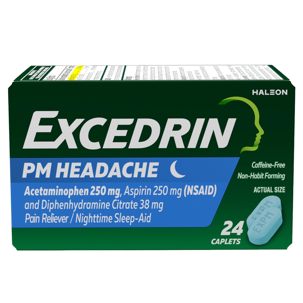 Excedrin PM für Kopfschmerzen Relief, Acetaminophen 250mg, Aspirin 250mg, Diphenhydramin Citrate 38mg, Schmerzrelief, Nachtschlafhilfe, 24 Count
