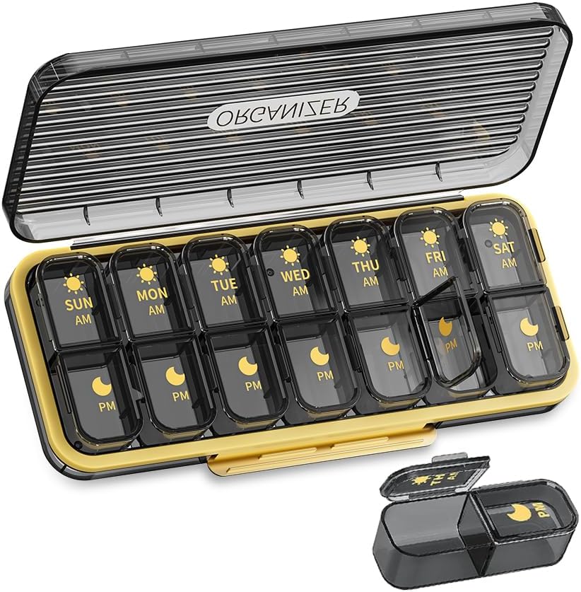 Wöchentliche Pille Organizer 2 Mal am Tag, ZDQZC Reise Pille Box 7 Tage Fall mit großen Bestandteil tägliche Pill Spender Medizin Behälter für Vitamin, Fischöle, Ergänzungen (2 mal am Tag, grau)