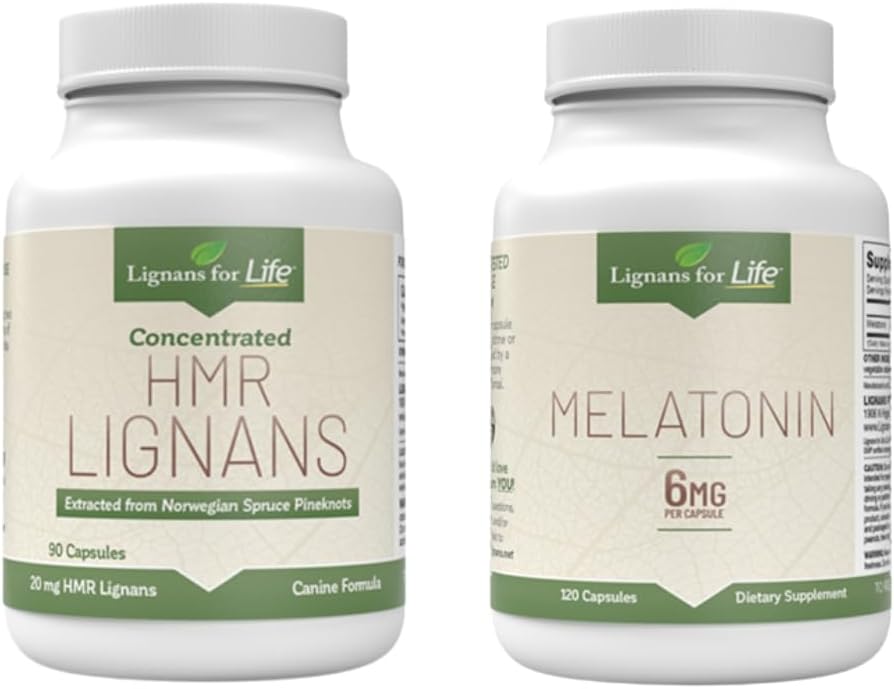 Lignans for Life Care Set Bundle - Natürliche Multivitamin HMR Lignans für Hunde 20mg, 90 Kapseln und Melatonin für mittlere Zuchthunde 6mg, 120 Kapseln, Vitamine für Gesamtgesundheit