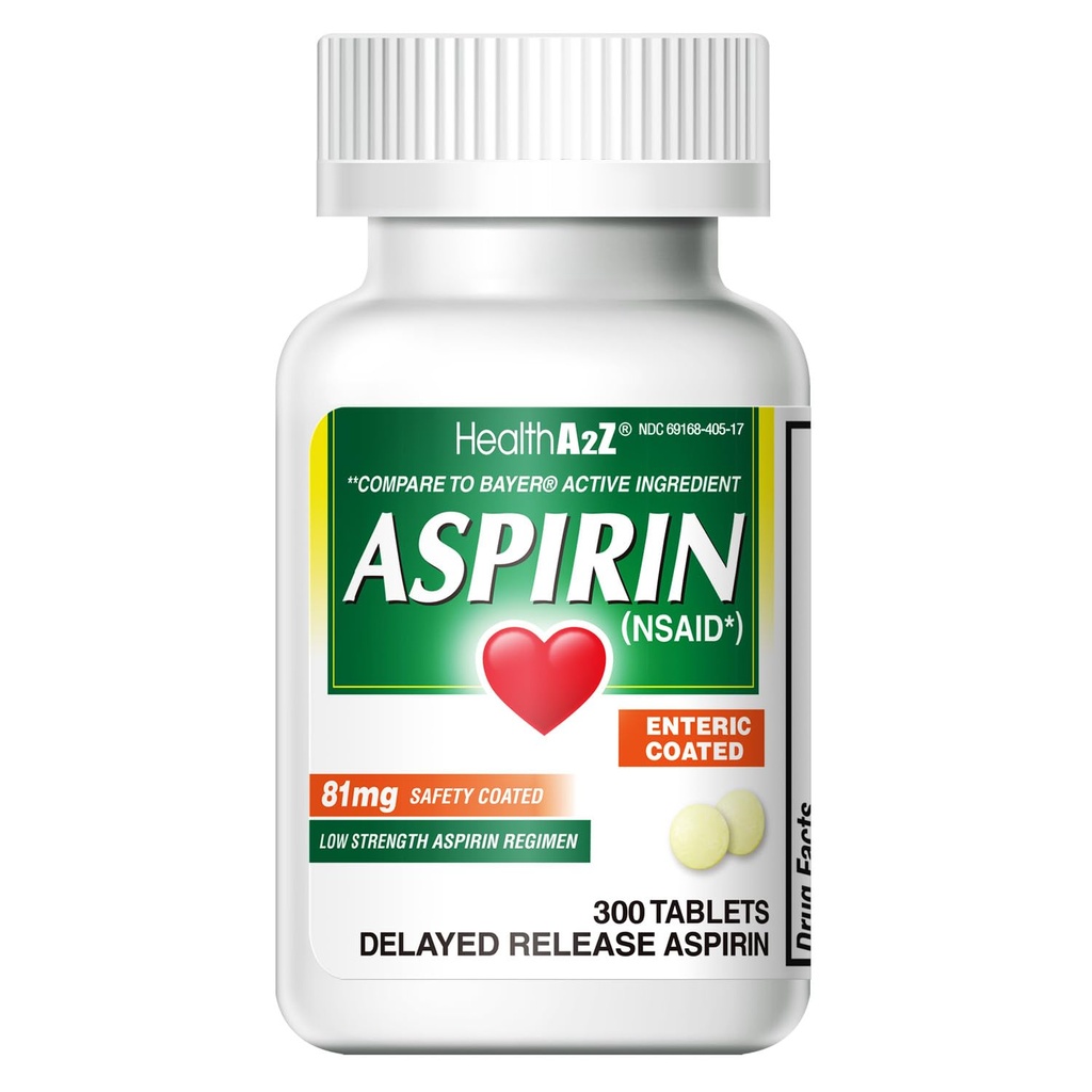 HealthA2Z® Aspirin 81 mg | Low Strength | Enteric Coated | Pain Relief | Reduces Minor Aches Muscle Pain & Cramps | Fever Reducer | Reduces Headache (300 Zähler)