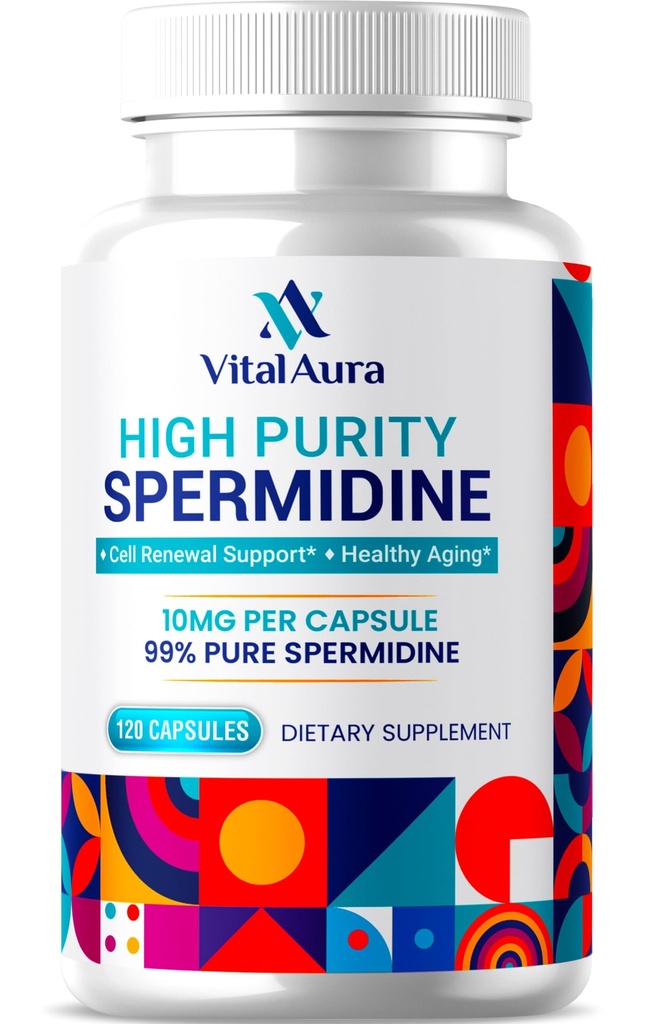 Vital Aura Spermidine Supplement - 10mg x 120 Capsules | 4 Months Supply of High Purity Spermidine for Healthy Aging, Brain and Cellular Health - 100x More Potent Than Wheat Germ Extract