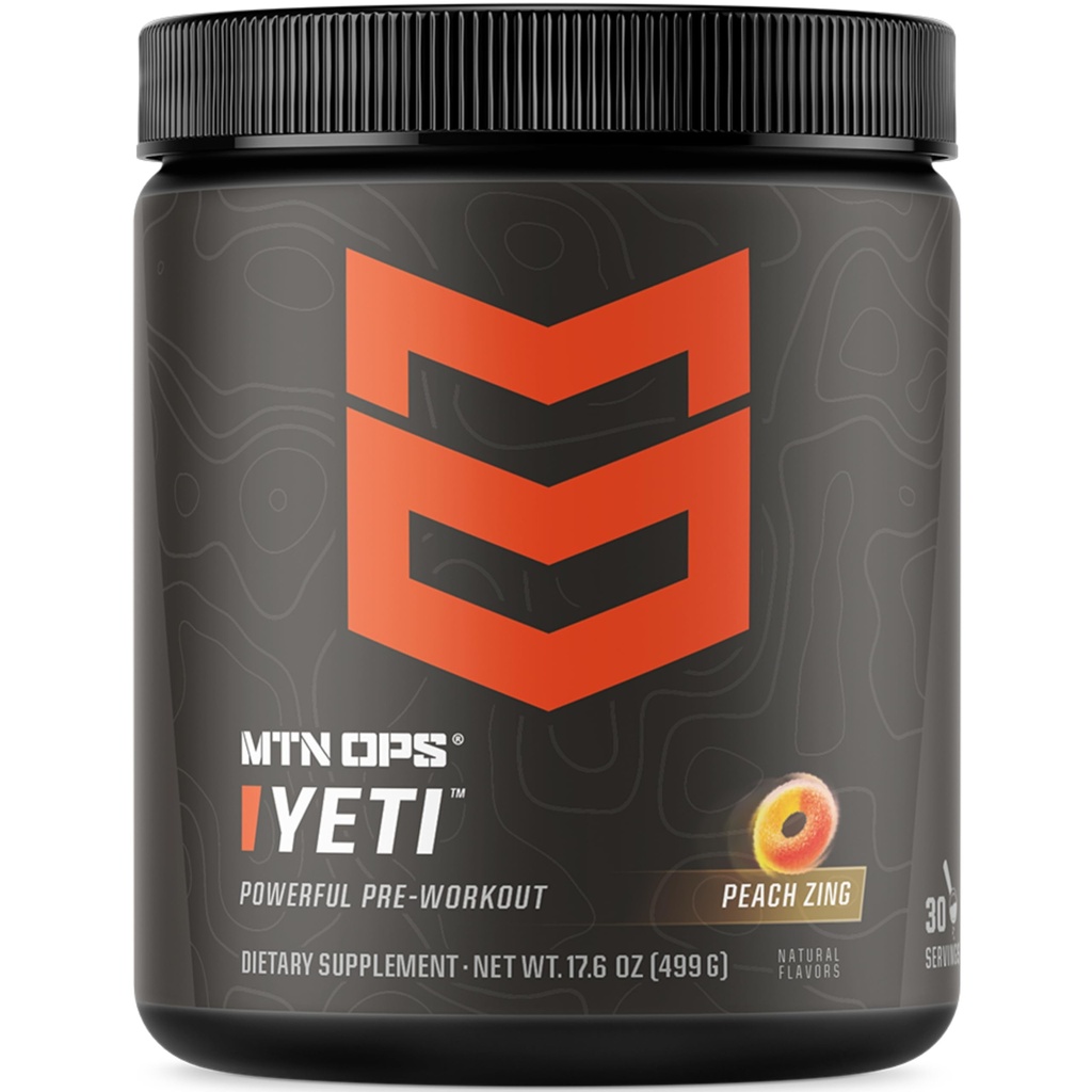 MTN OPS Yeti Pre-Workout Powder Energy Drink mit Kreatin, 200mg Koffein & BCAAs mit Beta Alanine, 30-Serving Tub, Peach Zing