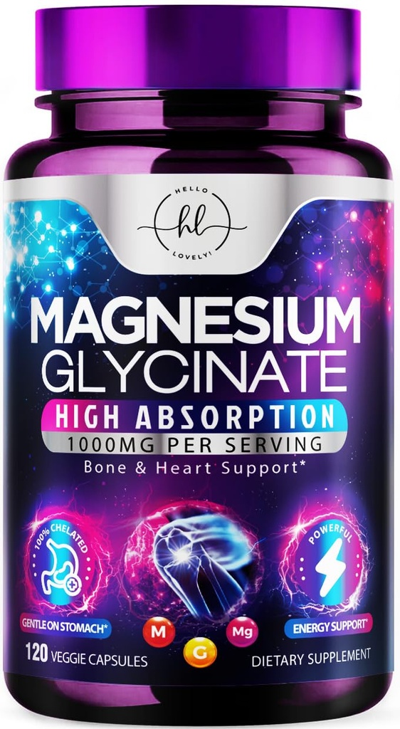 Magnesium Glycinate 1000mg - Hohe Absorption & Chelat zur Unterstützung von Knochen, Muskeln, Nerves & Heart Health - natürliche Schlaf & Stress-Unterstützung Frauen & Männer - Vegan, Gluten & Soy Free, Non-GMO - 120 Kapseln