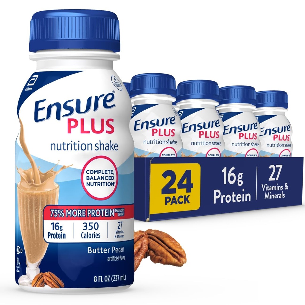 Vergewissern Plus Butter Pecan Nutrition Shake | Meal Ersatz Shake | Ready To Drink | 16g Protein und 27 Vitamine und Mineralien | 8 fl oz - 24 Pack