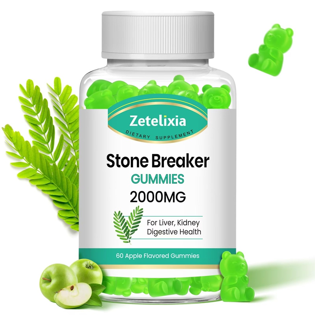 Chanca Piedra Stone Breaker Gummis, Organic Herbal Supplement für Kidney Cleanse & Gallbladder Gesundheit, Kidney Stones Dissolver, Sugar Free, Vegan, Non-GMO, Apple Flavor, 60 Count
