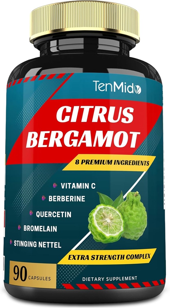 Citrus Bergamotte Extrakt Kapseln mit VitaminC, Berberin, Quercetin, Bromelain, Echinacea, Schwarzer Pfeffer - 3 Monate Versorgung, 90caps