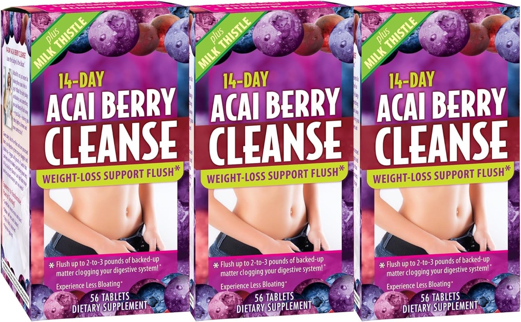 Angewandte Ernährung 14-Tag Acai Berry Cleanse - 56 Tabletten, Packung mit 3 - Gewicht-Loss-Unterstützung Flush + Milchdistel - 84 Gesamt Servietten