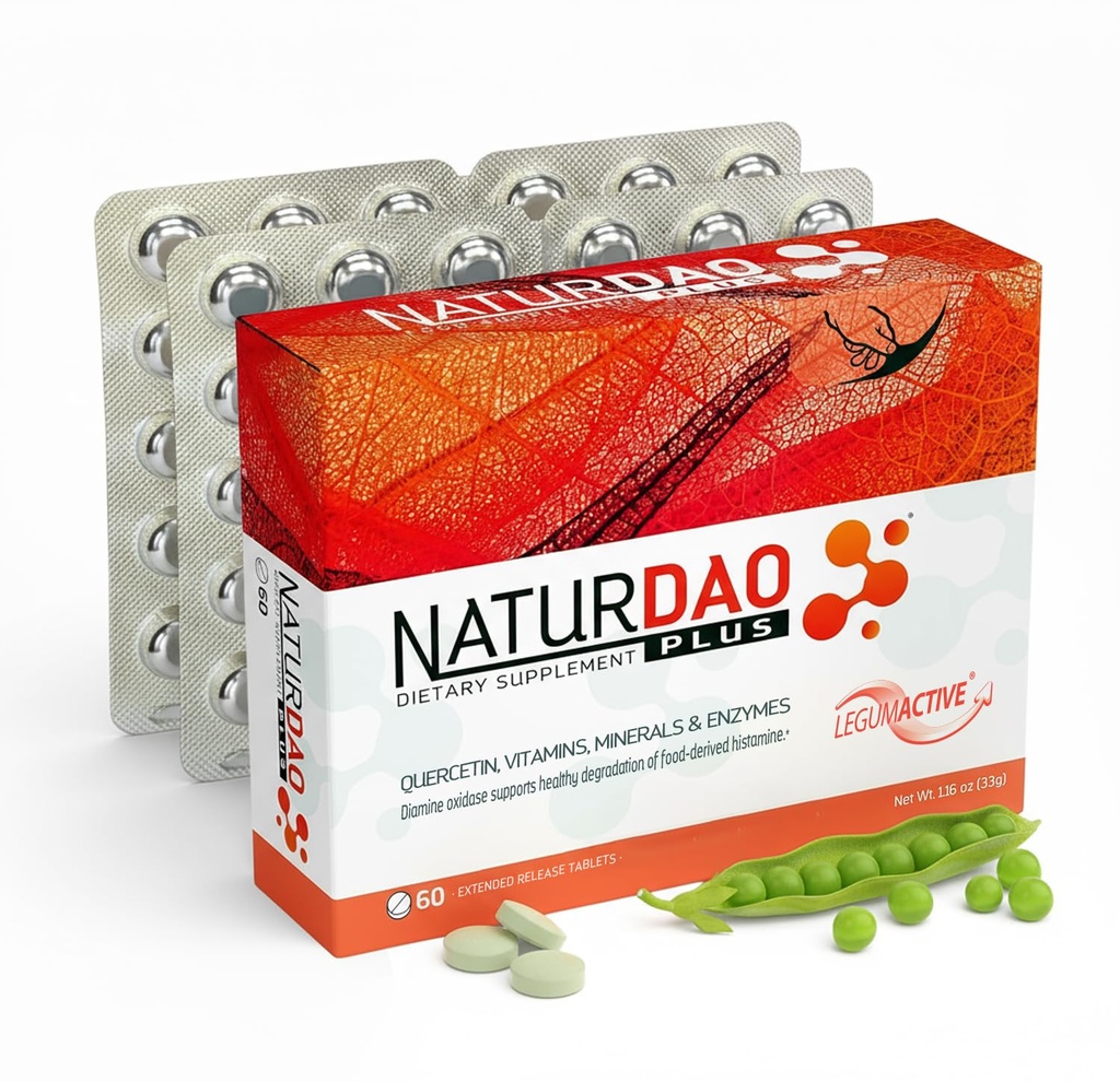 NATURDAO Plus® DAO Enzyme 1.000.000 HDU pro Dosis - Catalase Enzyme - 8 Cofactors and Adjuvants - Advanced Histamin Blocking Formula - Food Intolerance - 60 Extended Release Tablets