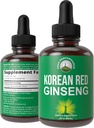 Korean Red Ginseng Liquid Drops with Pleasant Taste. from Panax Korean Root Extract for Energy, Stamina, Focus. Vegan Nootropic, Zero Sugar Oil Tincture Herbal Supplement for Men and Women