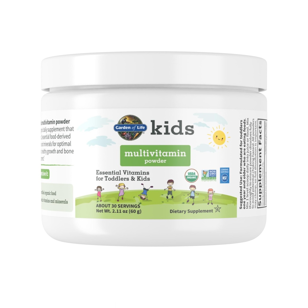 Garden of Life Kids Multivitamin Powder, Daily Vitamins and Minerals for Toddlers & Kids - Organic Toddler Multi Powder With 15 Vitamin C, D3, Zinc for Healthy Growth - Gluten Free - 30 Day Supply