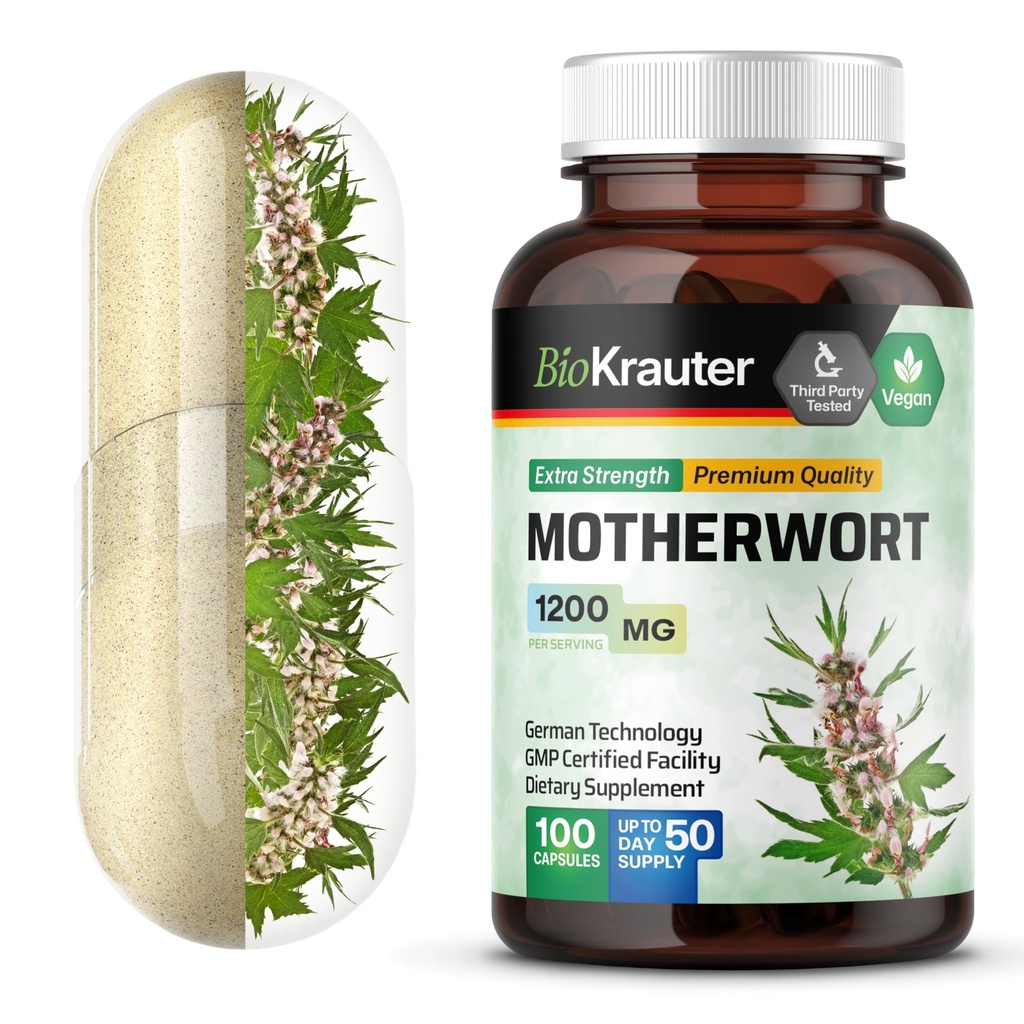 BIO KRAUTER Mutterwort Kapseln 1200 mg - 100 Count - Mutterwort Kräuterergänzung - Förderung der Entspannung - Frauen Unterstützung Kapseln