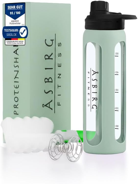 2.0 Fitness | Protein Shaker aus Glas | Protein Shaker | Trinkflasche | mit Spiralkugel | 24 oz (Pastel Green)