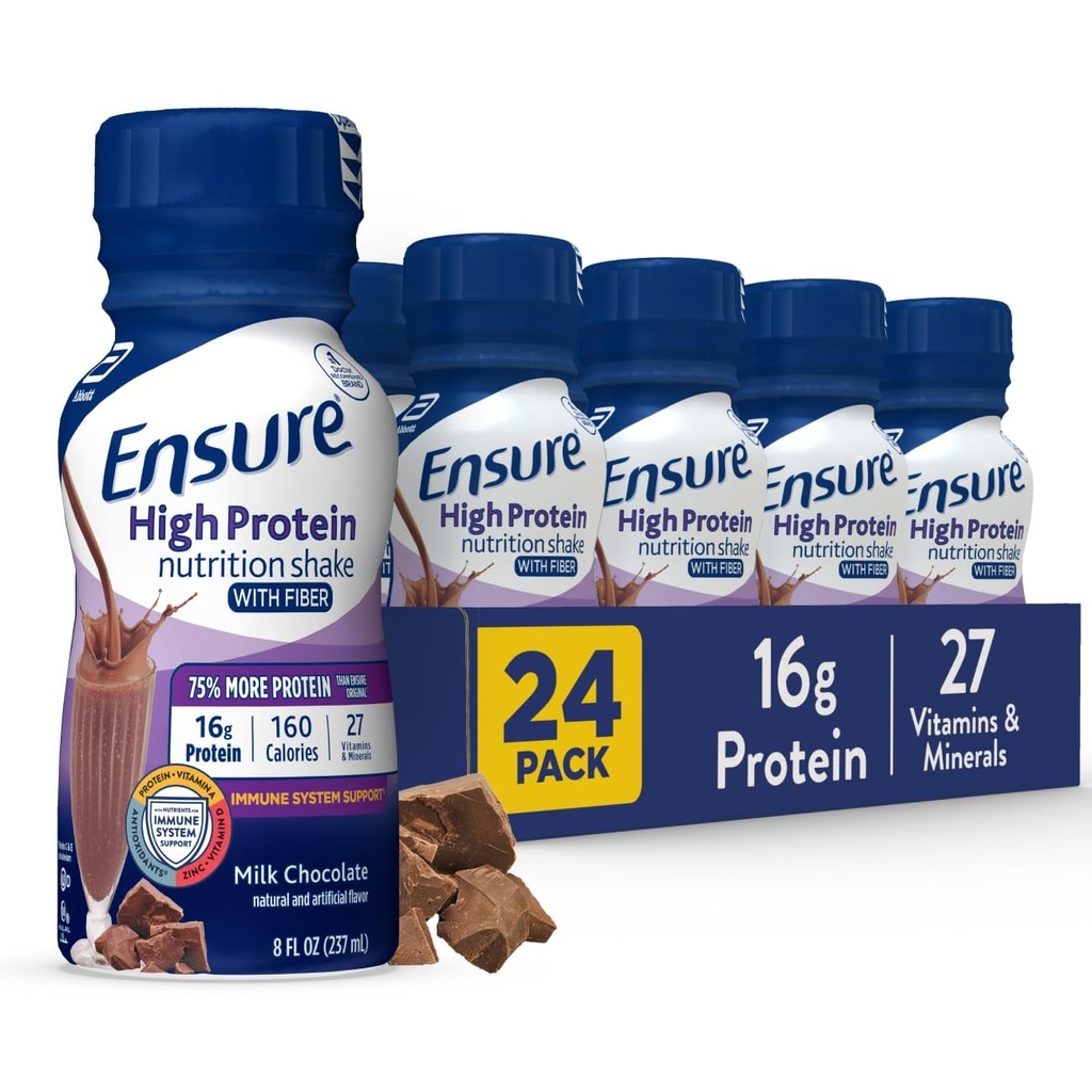 Vergewissern Sie sich High Protein Bottled Milk Chocolate Nutrition Shake mit Fiber, Ready to Drink, 16g Protein und 27 Vitamine und Mineralstoffe, 8 fl oz, 24 Pack