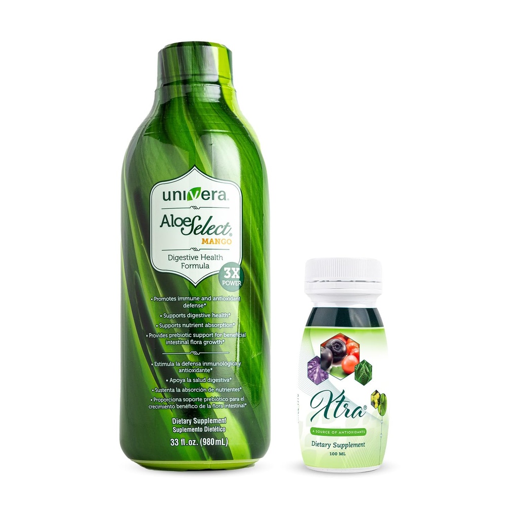 Univera to go Pack Aloe Vera Juice, Organic Aloe Vera, Mango Flavor Xtra Minis, Multimineral Früchte Complex, 15 Natürliche Zutaten,