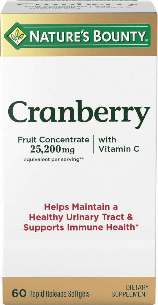 Nature's Bounty Cranberry Nahrungsergänzung, unterstützt Urinary Tract und Immune Health, Softgels, 25,200 Mg, 60 Ct