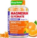 Magnesium Glycinate Gummie 2000 mg, Zucker freie Magnesiumgummis für Erwachsene zum Schlafen, Beruhigen, Entspannen, Pektinbasiert, Orange Flavor, 60 Vegetarische Gummi
