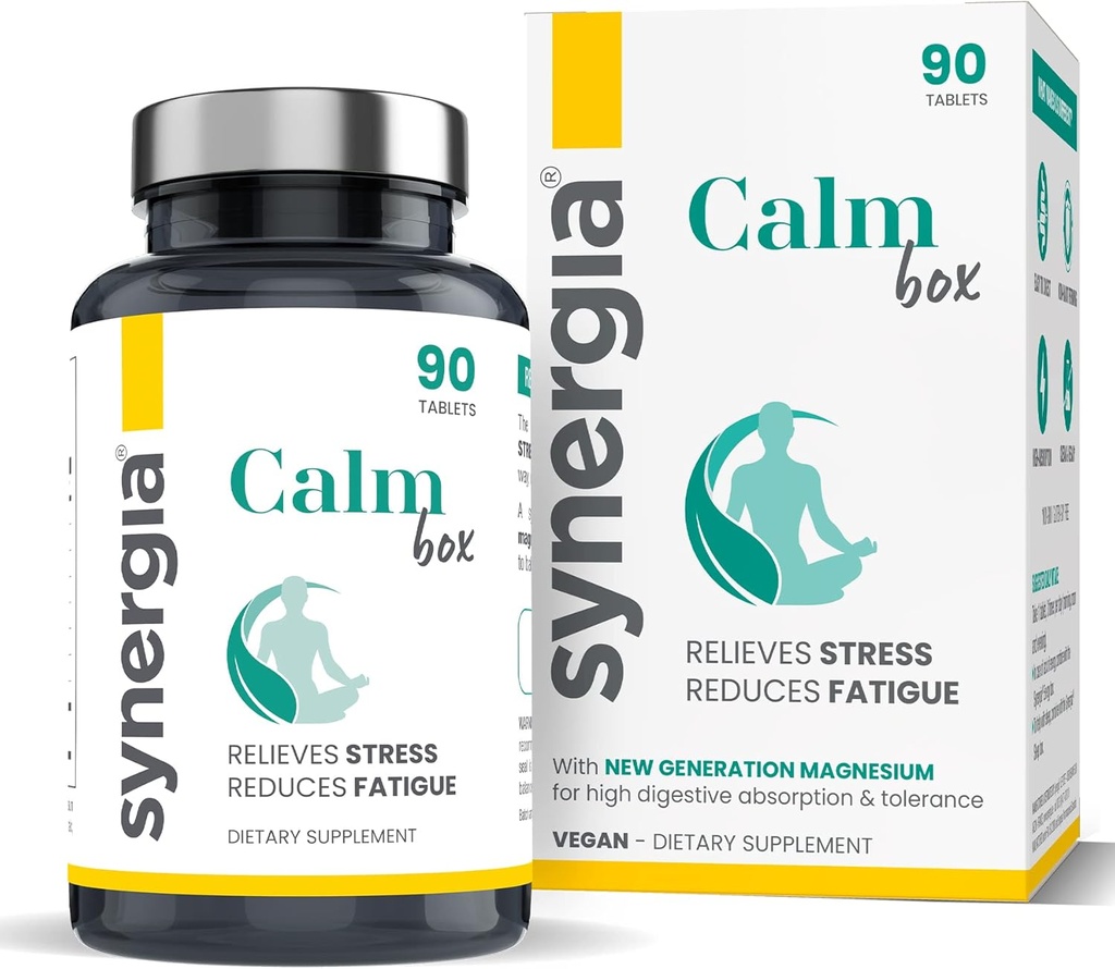 Synergia Calm Box - Magnesium and Vitamin B Complex for Stress and Fatigue Relief - mit Liposomal Magnesium, Taurine und Arginin - Ergänzungen für Männer und Frauen