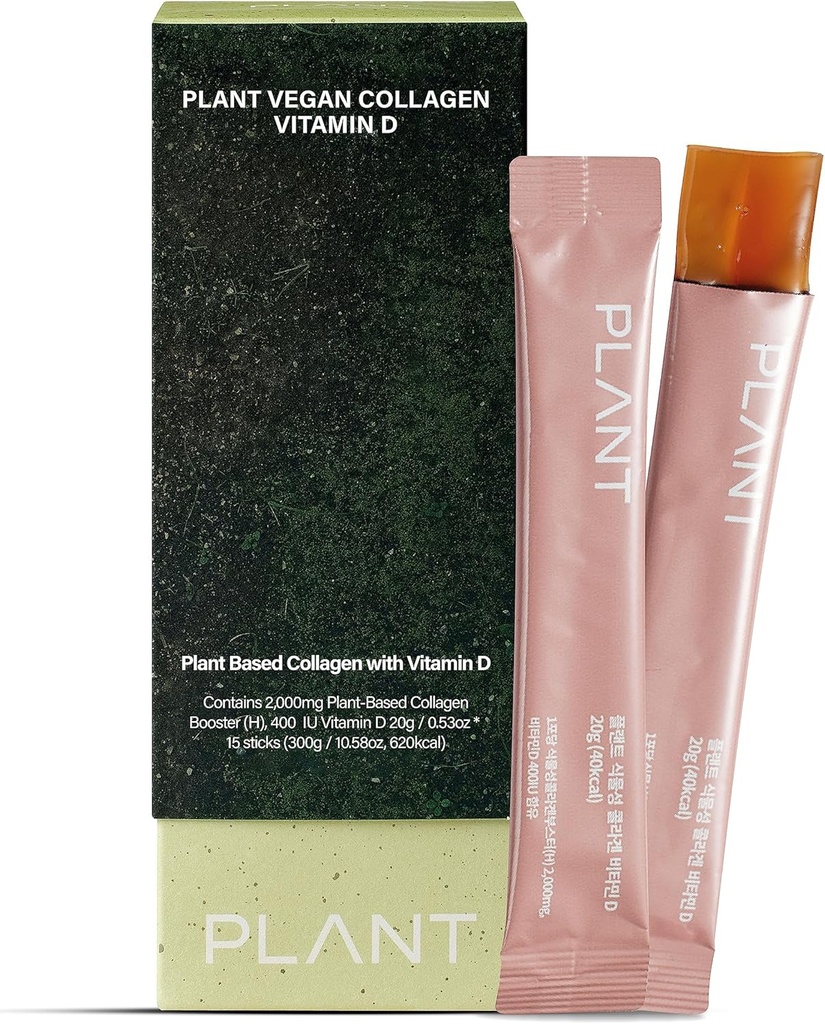 Veganes Kollagen mit Vitamin D3 (15 Sticks) - Pflanzenbasierte Kollagen-Holzergänzung, niedermolekulare Kollagenpeptide, koreanische Hautpflege. Citrus Yuzu Flavor.