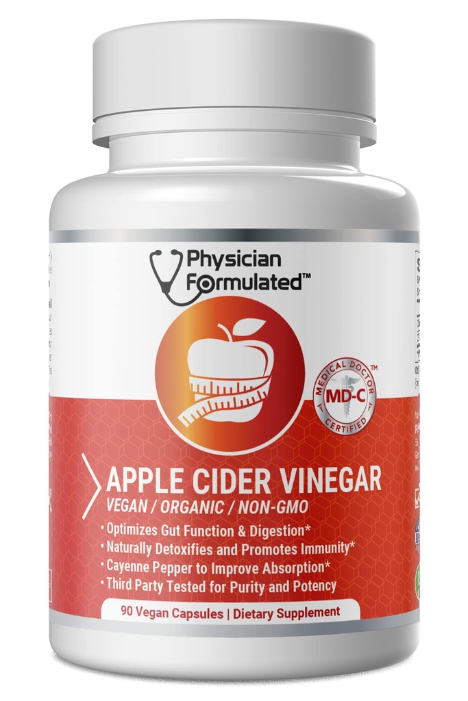 100% Bio Apfel Apfelessig Kapseln 750mg in nur 1 Pille Pure Raw Apfelessig mit Cayenne Pfeffer für natürliche, schnelle Detox und Sauberkeit - 90 Kapseln