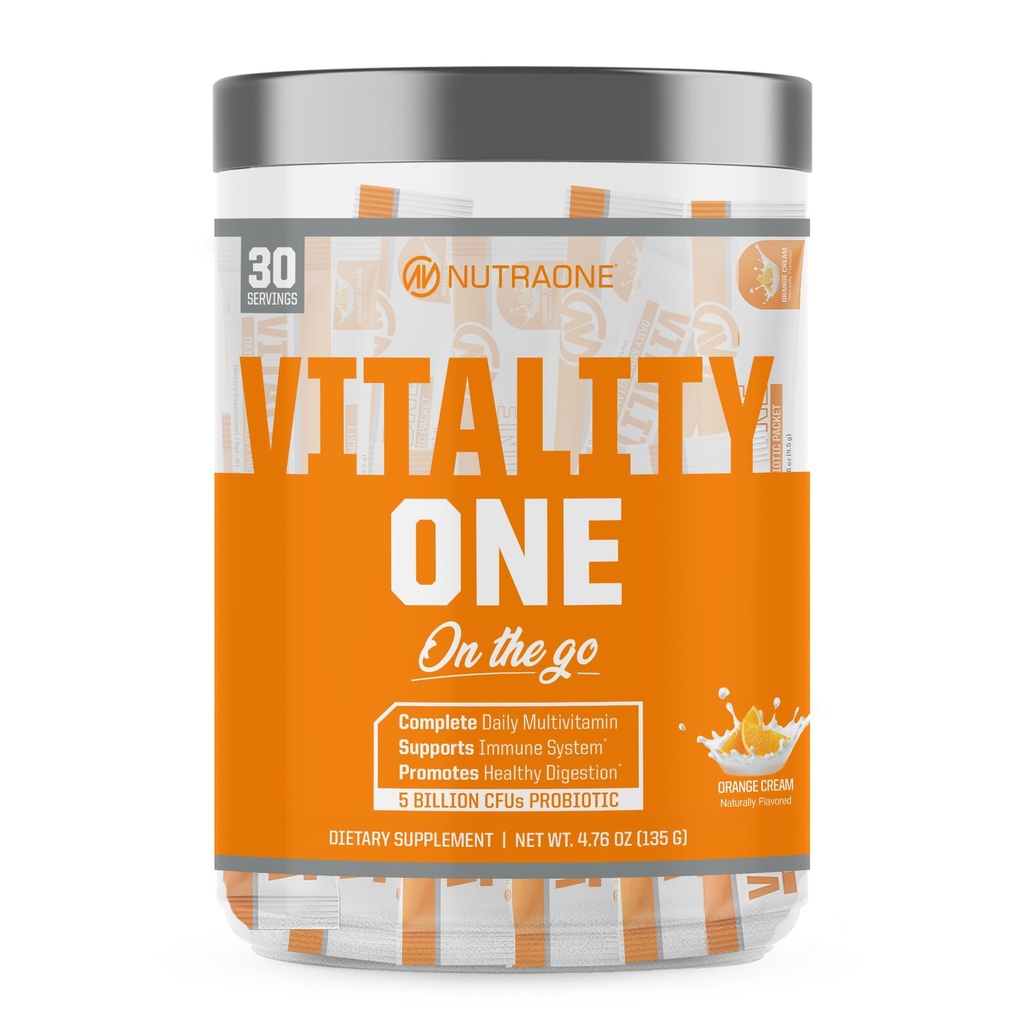 NutraOne VitalityOne on the Go Complete Multivitamin, Probiotic and Enzyme Blend Orange Cream – 30 Portionen