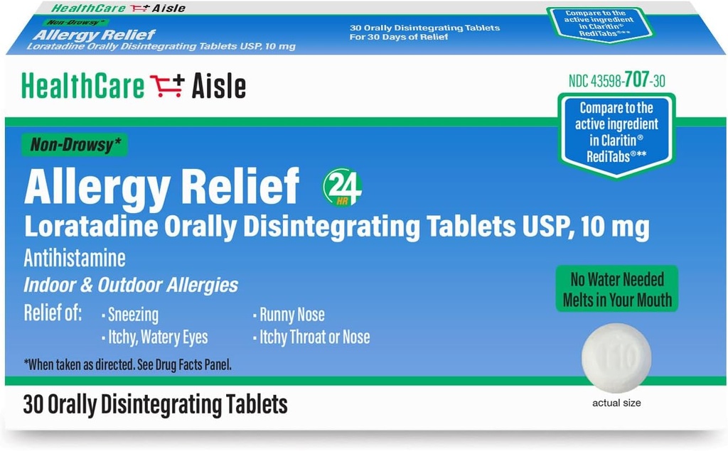 HealthCareAisle Allergy Relief - Loratadine 10 mg Orally Disintegrating Tablets USP - 30 Tablets - Original Prescription Strength Allergy Medication, 24-Stunden-Relief