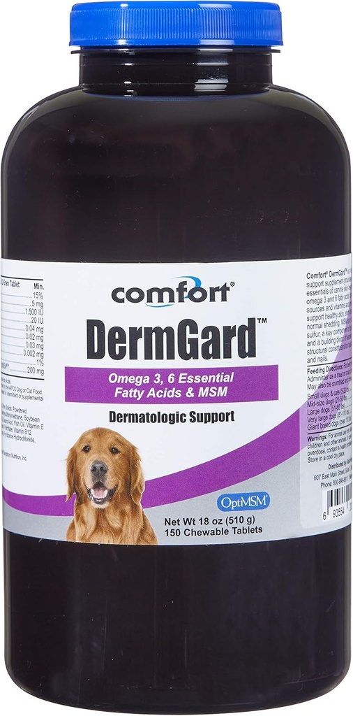 Kala Health Comfort DermGard Skin and Coat Supplement für Hunde, 150 Count, Unterstützt gesunde Haut, Glanz und Reduzieren übermäßiges Shedding, Enthält MSM, Fischöl & Omega 3, 6, und 9 essentielle Fettsäuren