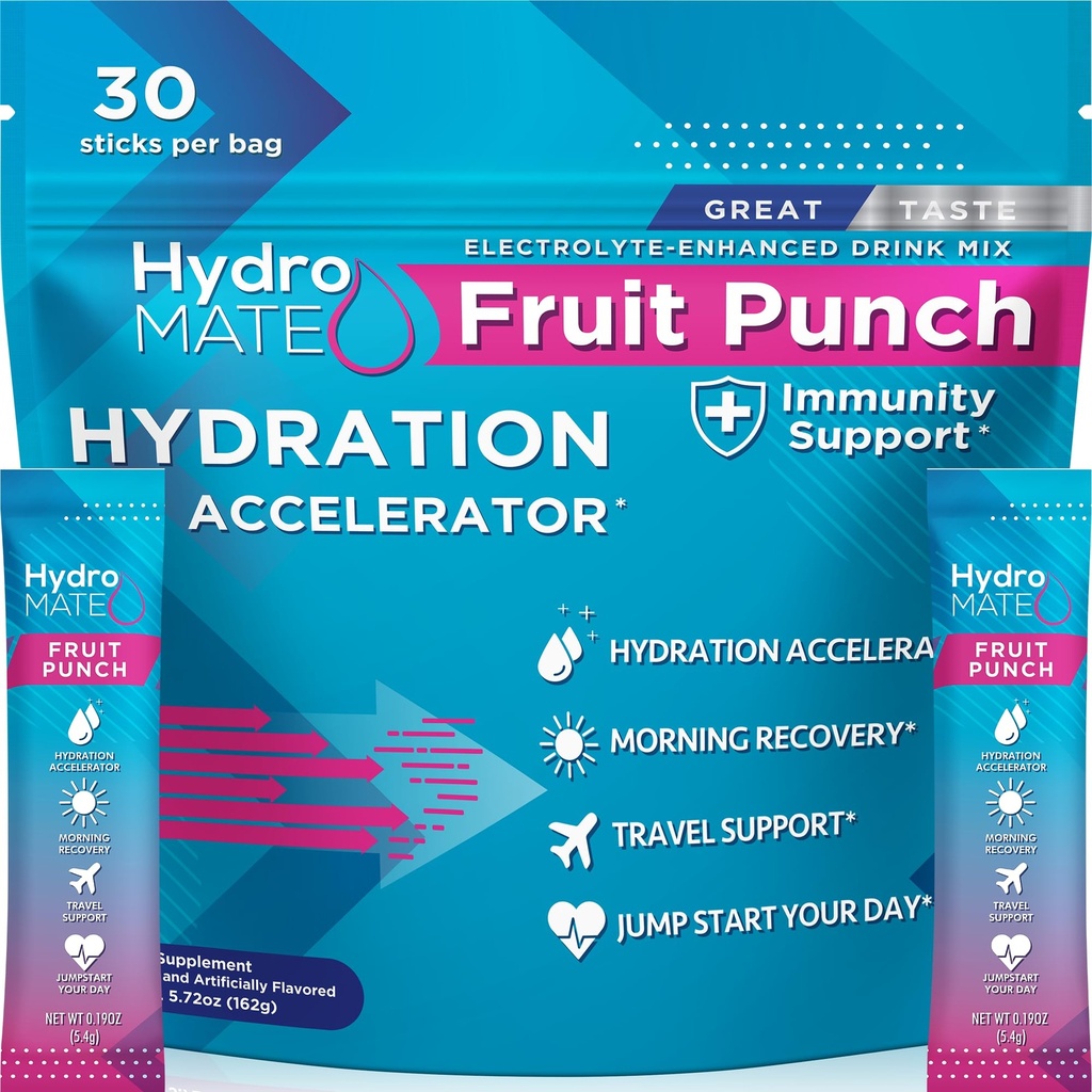 HydroMATE Elektrolyte Pulver Fruit Punch Hydration Packets Low Sugar 30 Count