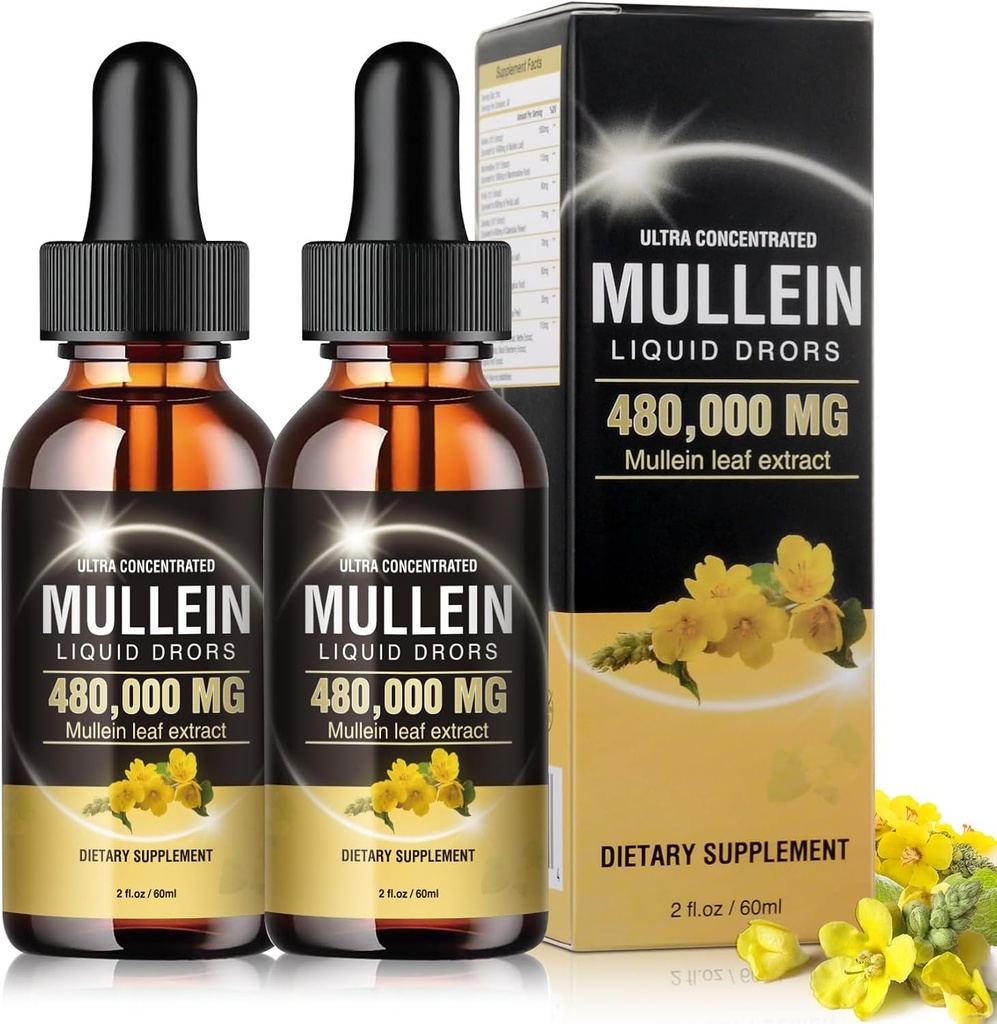 Mullein Tropfen für Lunge 480.000mg, 13 in 1 Vegan Mullein Leaf Extract 1600MG für Lung Detox & Cleanse (2)