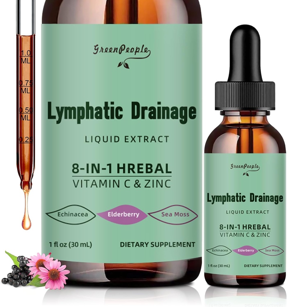 GREENPEOPLE lymphatic Drainage Drops - 10-in-1 Lymphatic Cleanse Supplement w/Echinacea, Cleavers & Burdock Root - Immununterstützung, Cleanse & Detox - Advanced Absorption, Non-GMO (1 fl oz, 2 Pack)