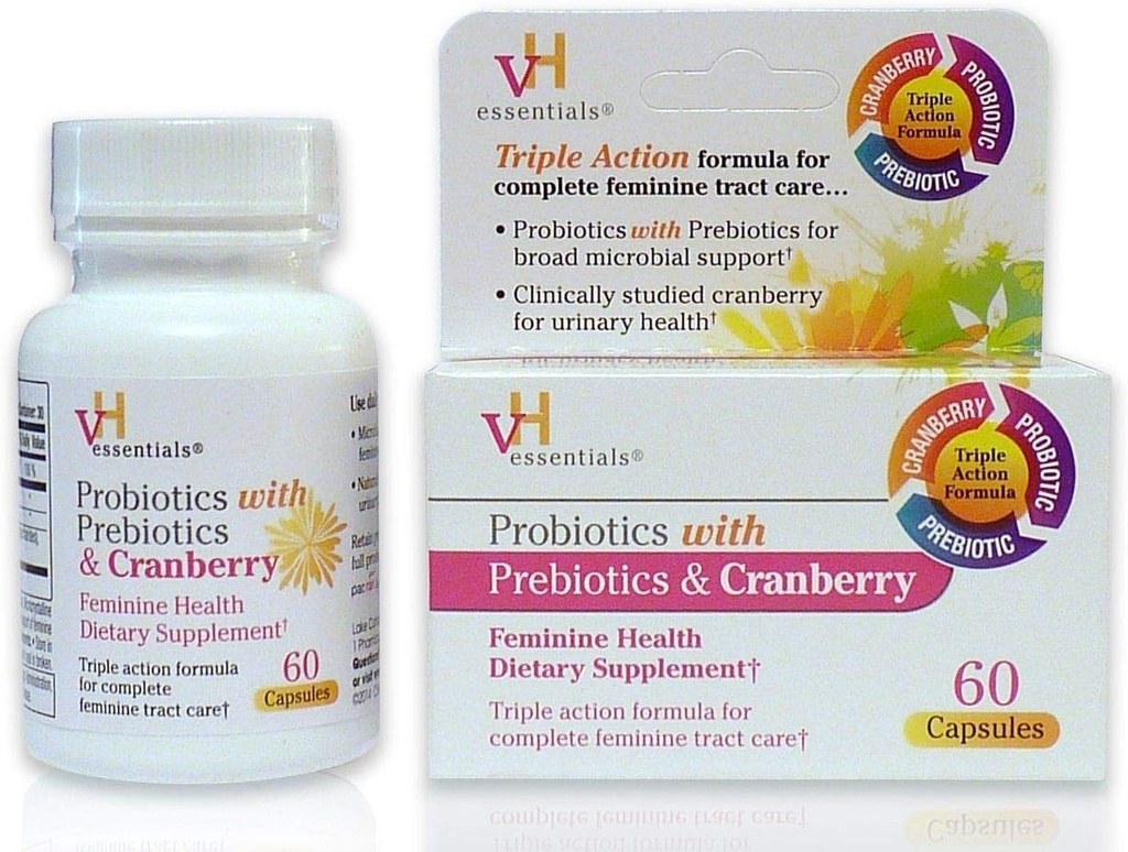 vH Essentials Probiotika mit Präbiotika und Cranberry Feminine Health Supplement - 60 Kapseln 1-Pack