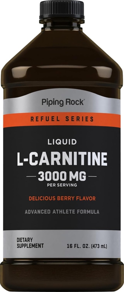 Piping Rock L-Carnitine Liquid | 3000mg | Berry Flavor | Advanced Athlete Formula | Refuel Series Supplement | Non GMO, Glutenfrei