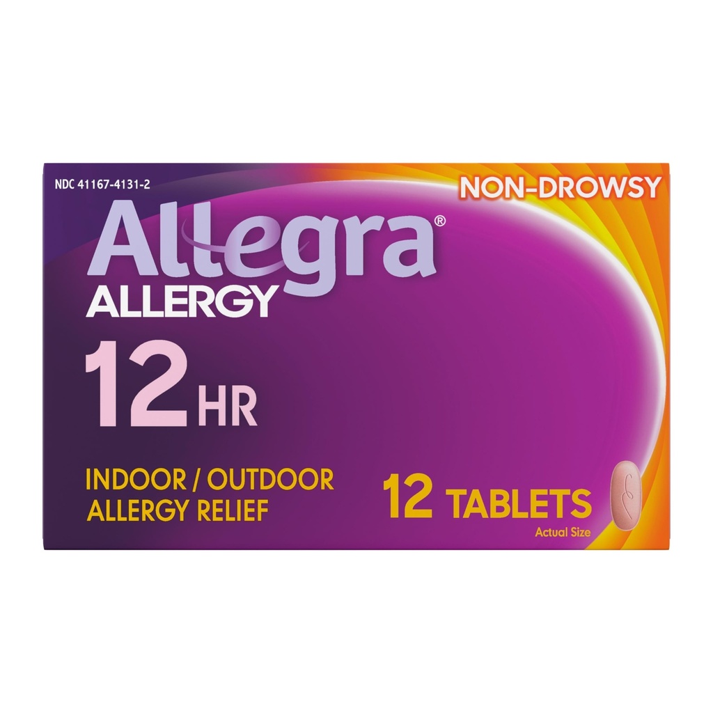 Allegra Erwachsene 12-Hour Allergy Relief Tabletten, Nicht-Drowsy Innen- und Außenallergien Medizin, 60 mg Fexofenadine HCI Antihistamin Pille, 12-Count